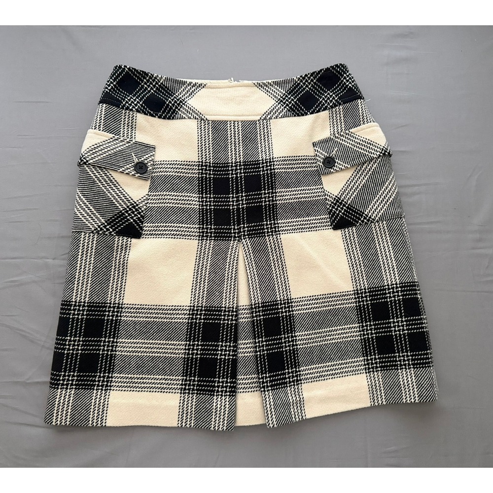 Talbots Petites Black Ivory Plaid Wool Blend A-Line Mini Skirt Size 8P